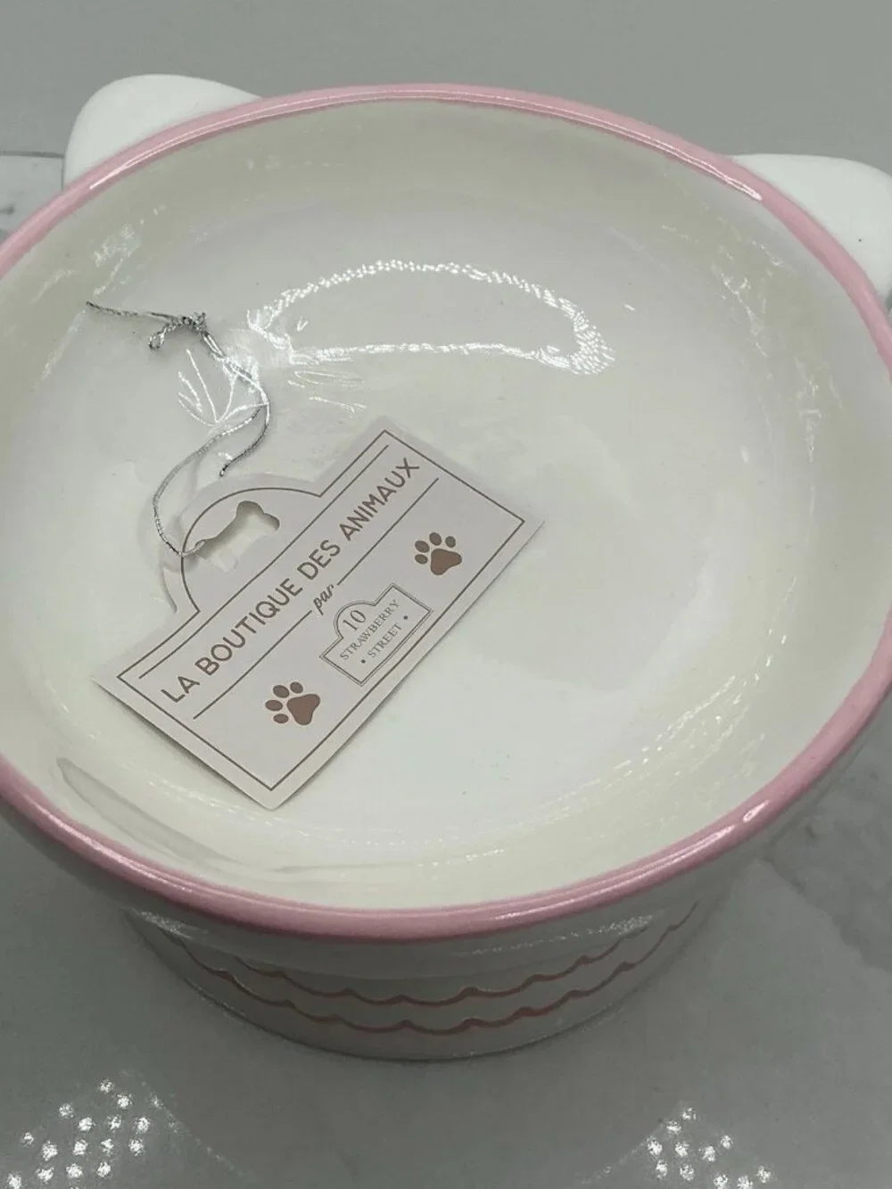 Elevated Pet Bowl 10 Strawberry Street White Pink Ceramic Food Water Dish New